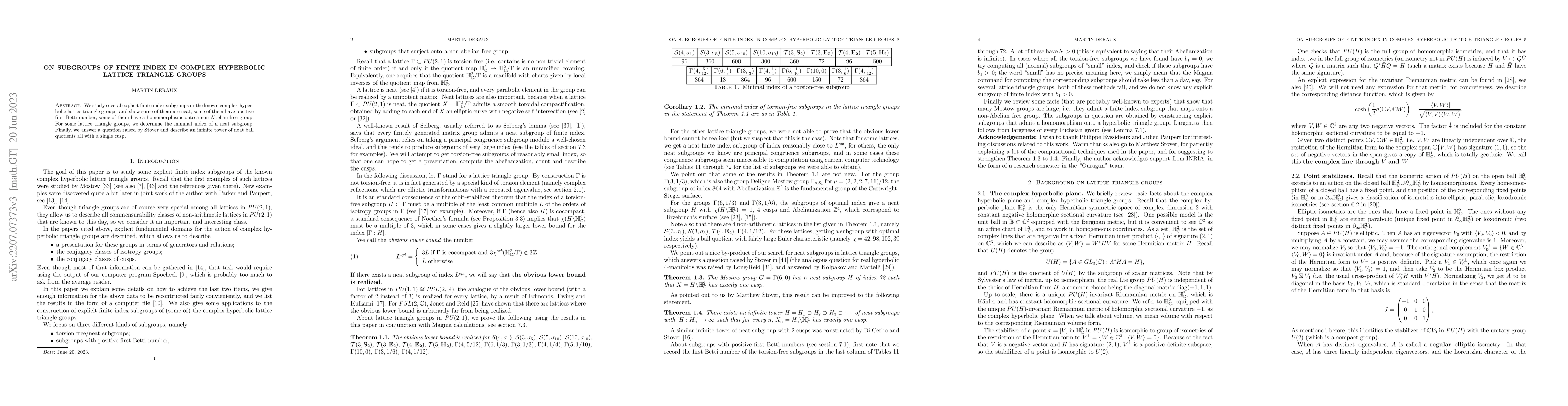 Thumbnail for On subgroups of finite index in complex hyperbolic lattice triangle
  groups