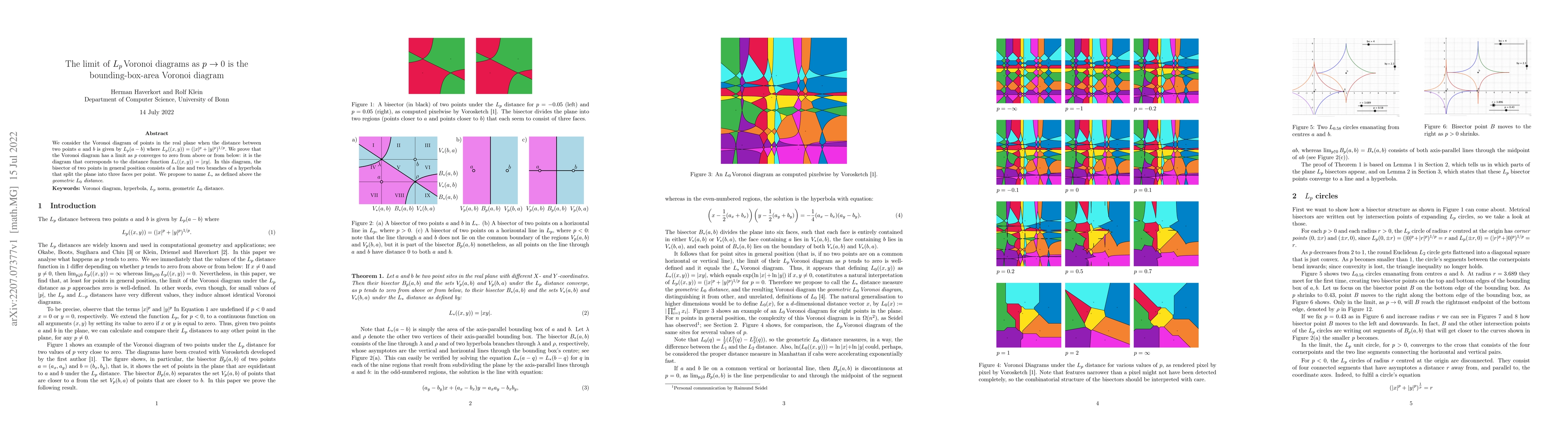 Thumbnail for The limit of $L_p$ Voronoi diagrams as $p \rightarrow 0$ is the
  bounding-box-area Voronoi diagram