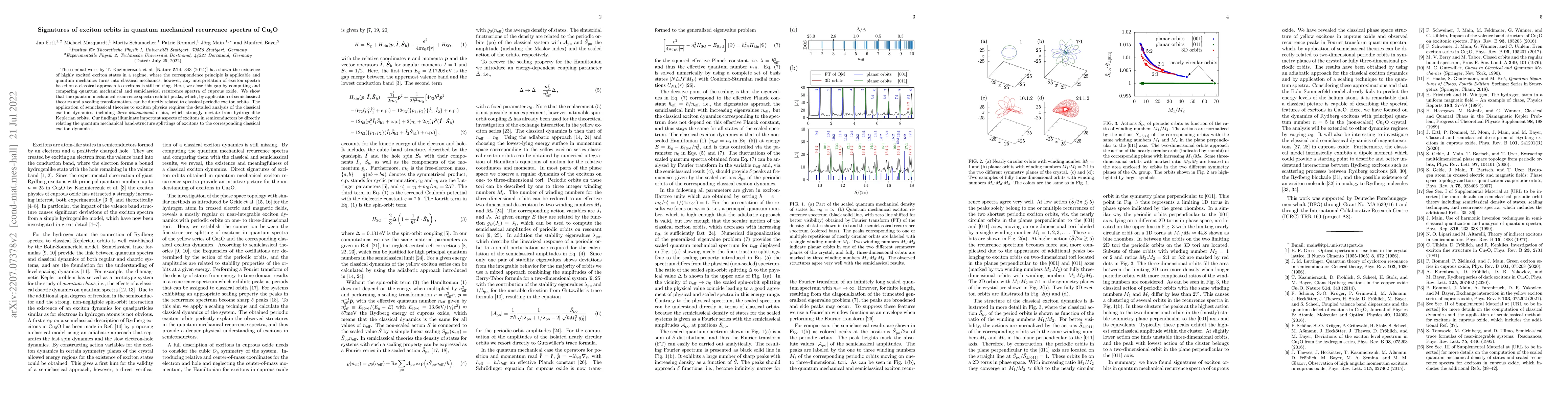 Thumbnail for Signatures of exciton orbits in quantum mechanical recurrence spectra of
  Cu$_2$O