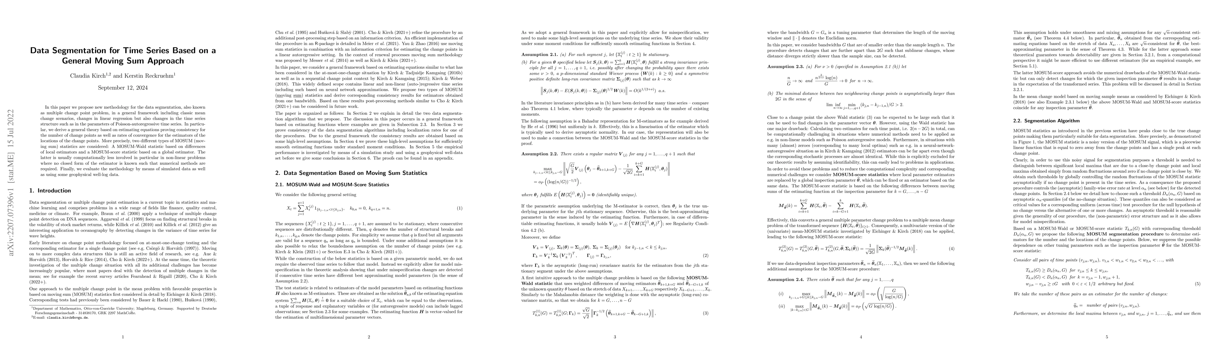 Thumbnail for Data Segmentation for Time Series Based on a General Moving Sum Approach