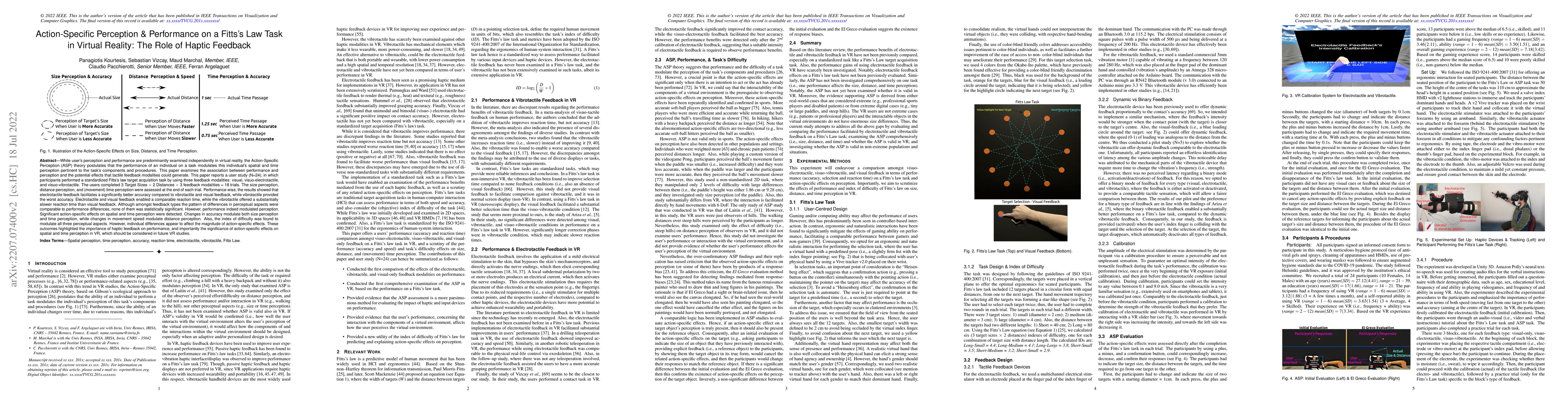 Thumbnail for Action-Specific Perception & Performance on a Fitts's Law Task in
  Virtual Reality: The Role of Haptic Feedback