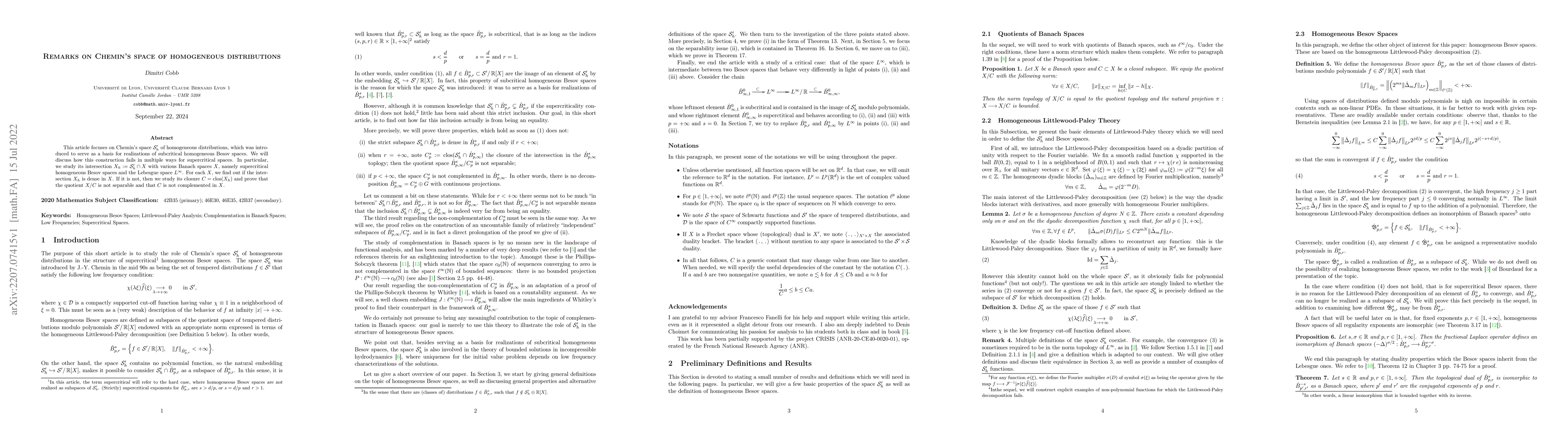 Thumbnail for Remarks on Chemin's space of homogeneous distributions
