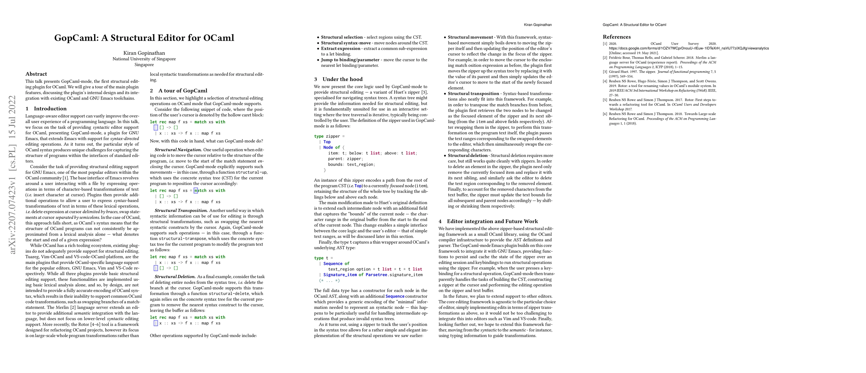 Thumbnail for GopCaml: A Structural Editor for OCaml