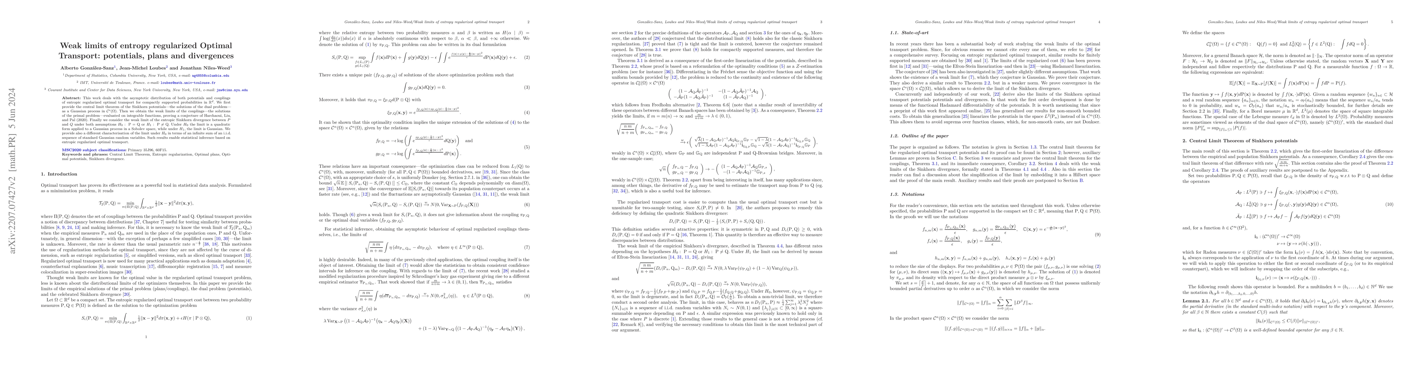 Thumbnail for Weak limits of entropy regularized Optimal Transport; potentials, plans
  and divergences