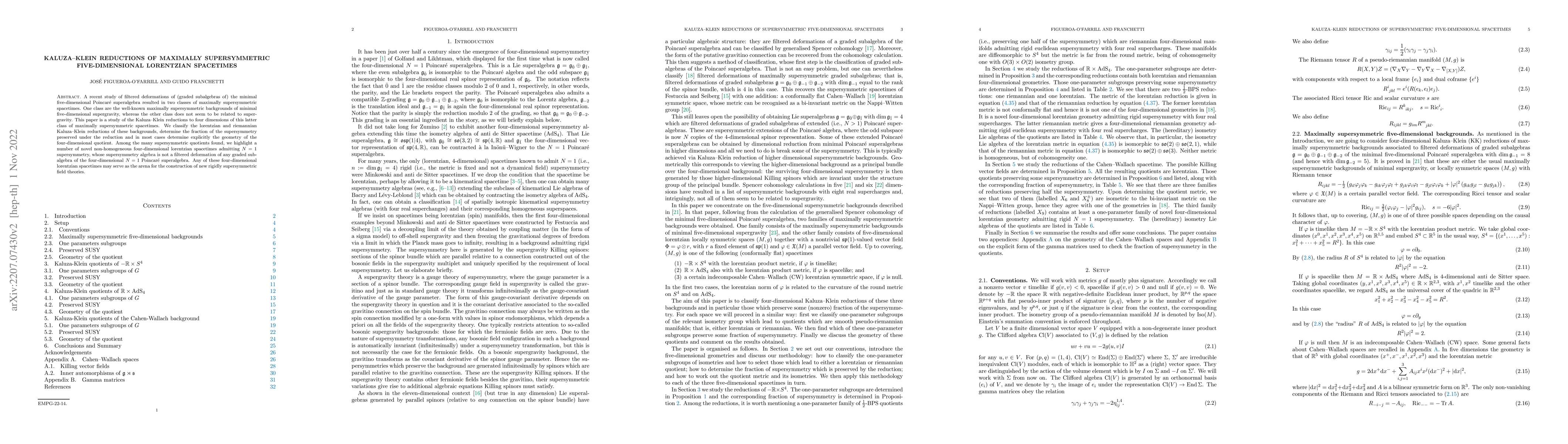 Thumbnail for Kaluza-Klein reductions of maximally supersymmetric five-dimensional
  lorentzian spacetimes
