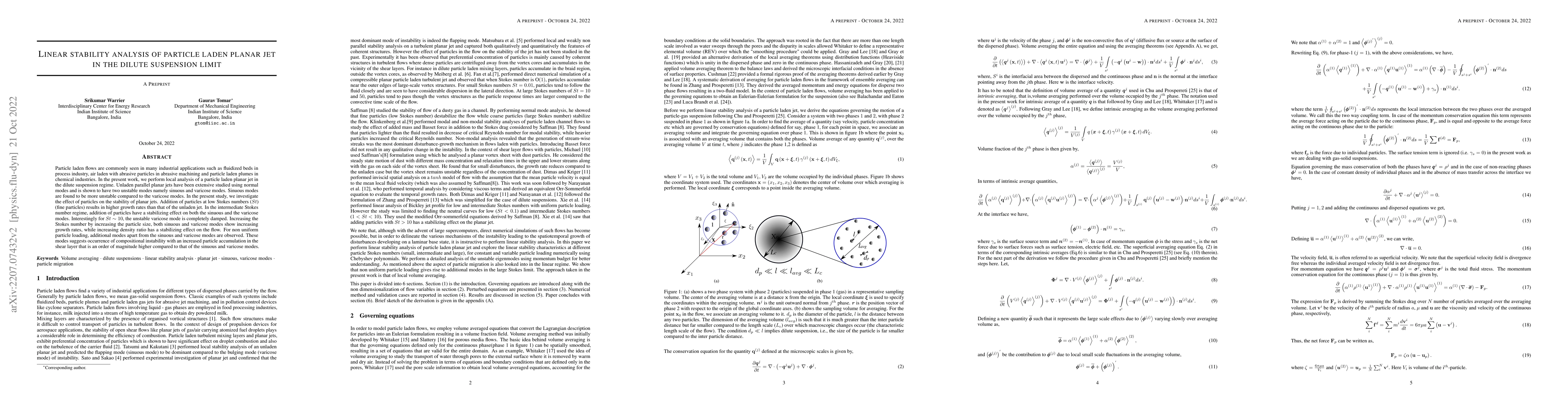 Thumbnail for Linear stability analysis of particle-laden planar jet in the dilute
  suspension limit
