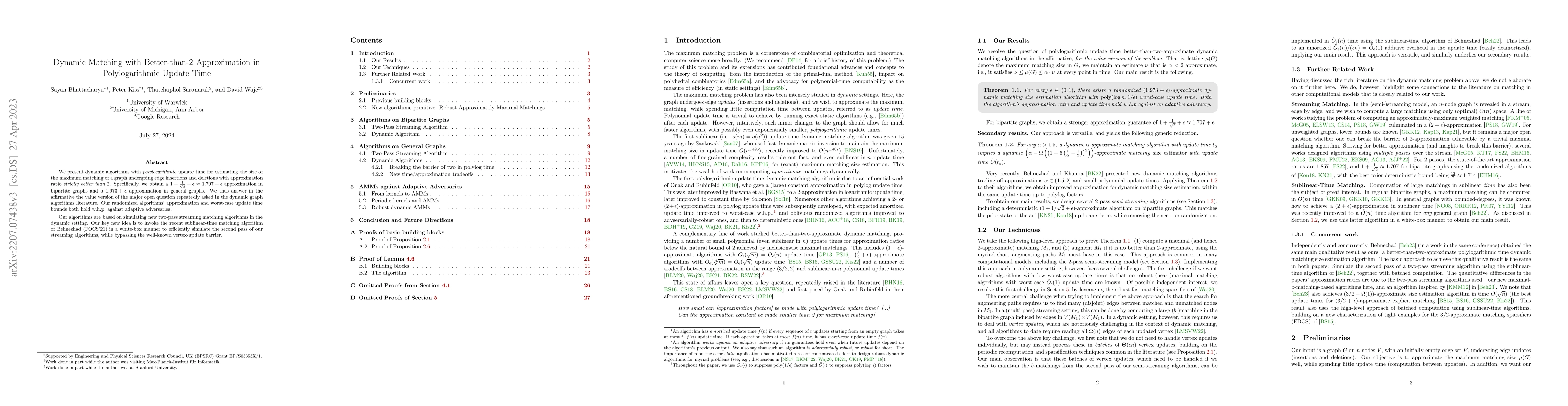 Thumbnail for Dynamic Matching with Better-than-2 Approximation in Polylogarithmic
  Update Time