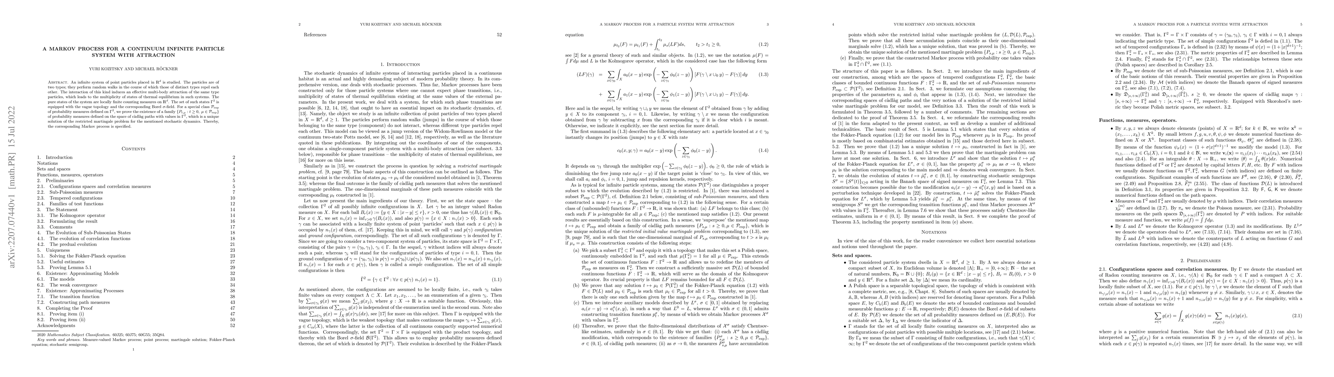 Thumbnail for A Markov process for a continuum infinite particle system with
  attraction