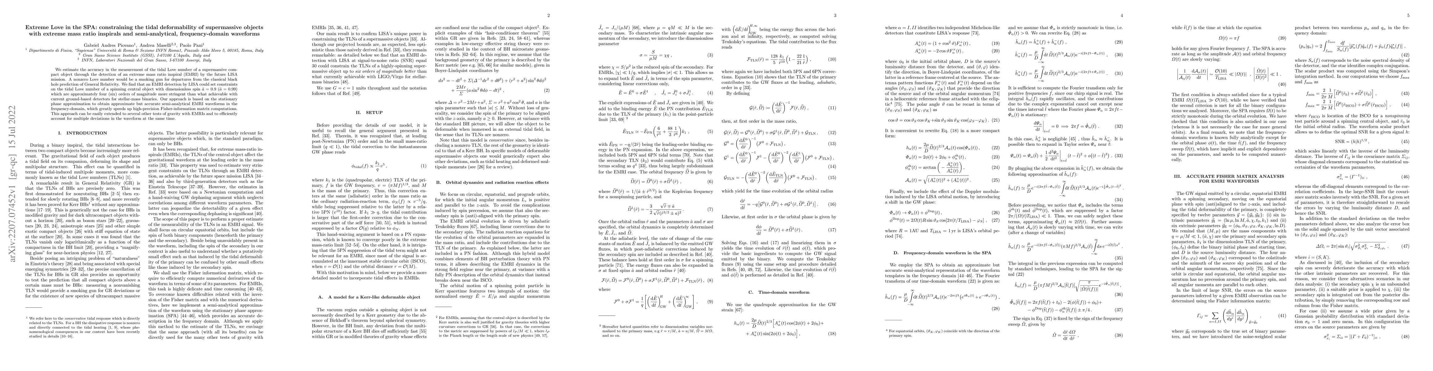 Thumbnail for Extreme Love in the SPA: constraining the tidal deformability of
  supermassive objects with extreme mass ratio inspirals and semi-analytical,
  frequency-domain waveforms
