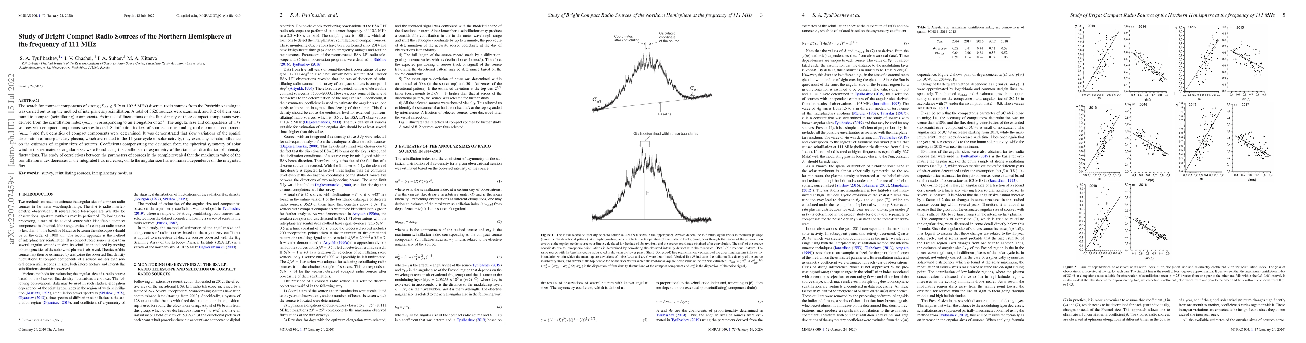Thumbnail for Study of Bright Compact Radio Sources of the Northern Hemisphere at the
  frequency of 111 MHz