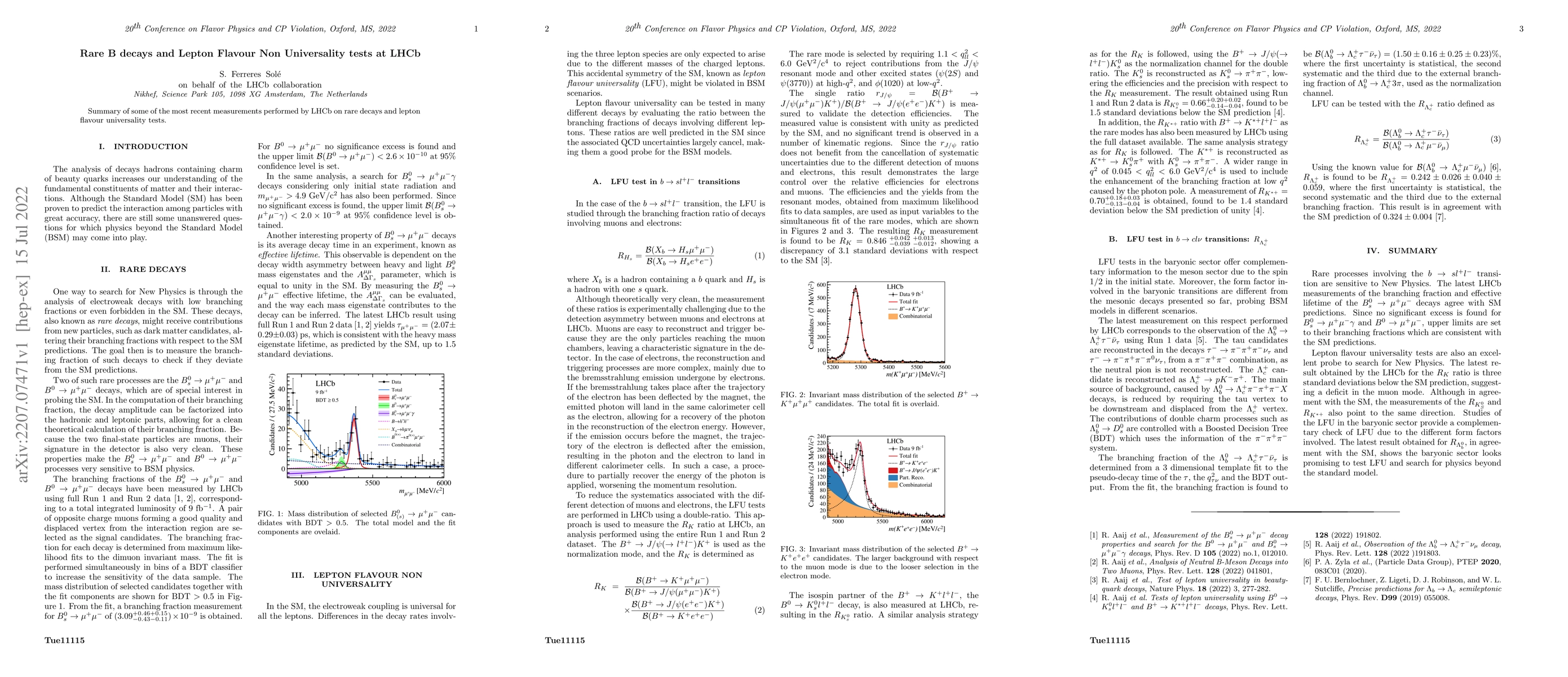 Thumbnail for Rare B decays and Lepton Flavour Non Universality tests at LHCb