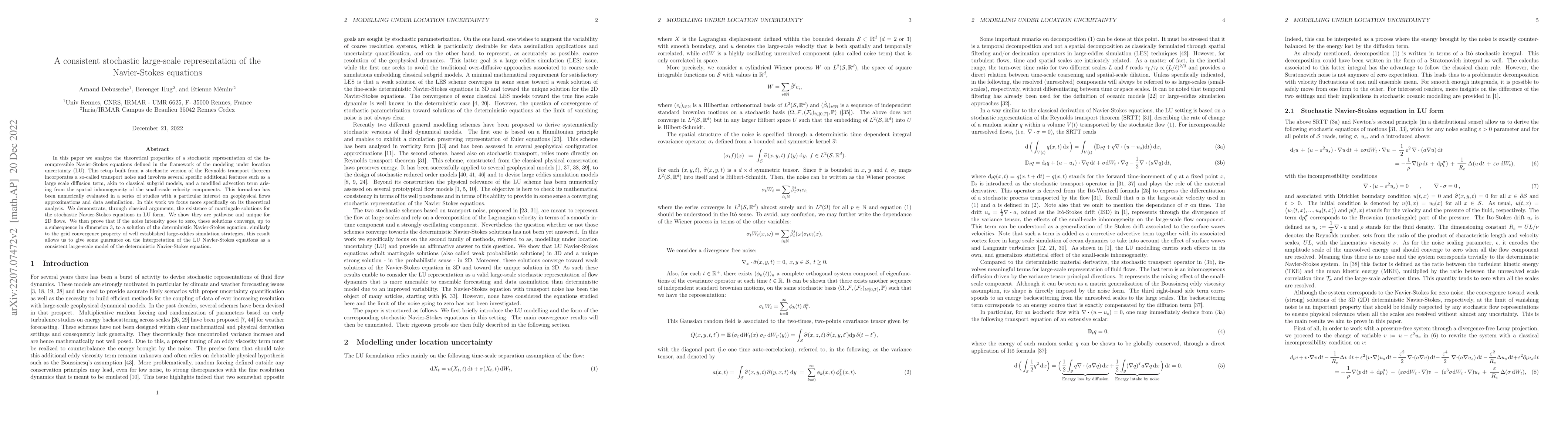 Thumbnail for A consistent stochastic large-scale representation of the Navier-Stokes
  equations