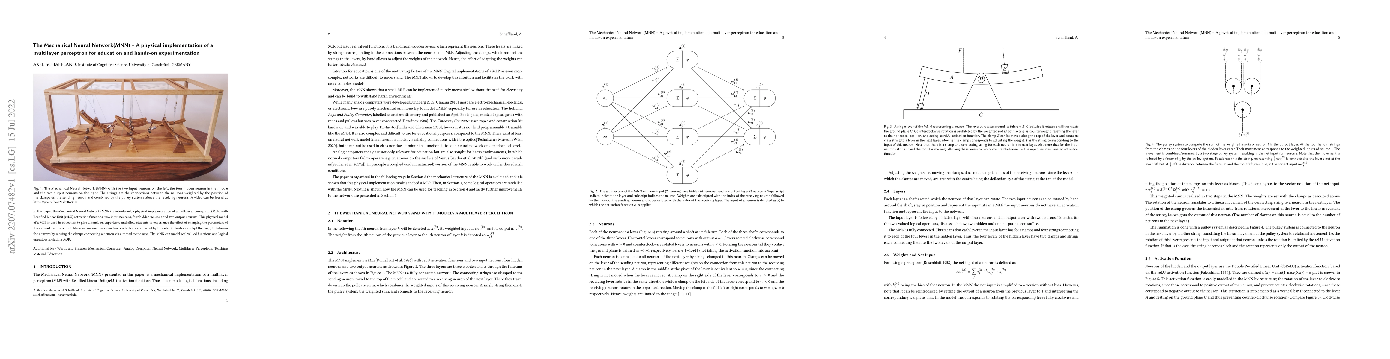 Thumbnail for The Mechanical Neural Network(MNN) -- A physical implementation of a
  multilayer perceptron for education and hands-on experimentation