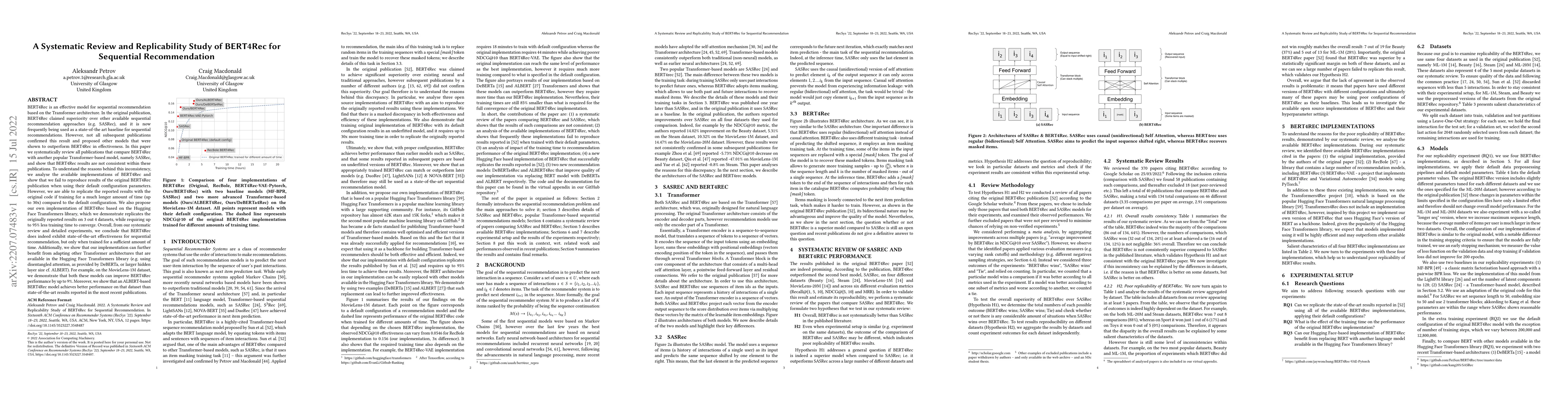 Thumbnail for A Systematic Review and Replicability Study of BERT4Rec for Sequential
  Recommendation