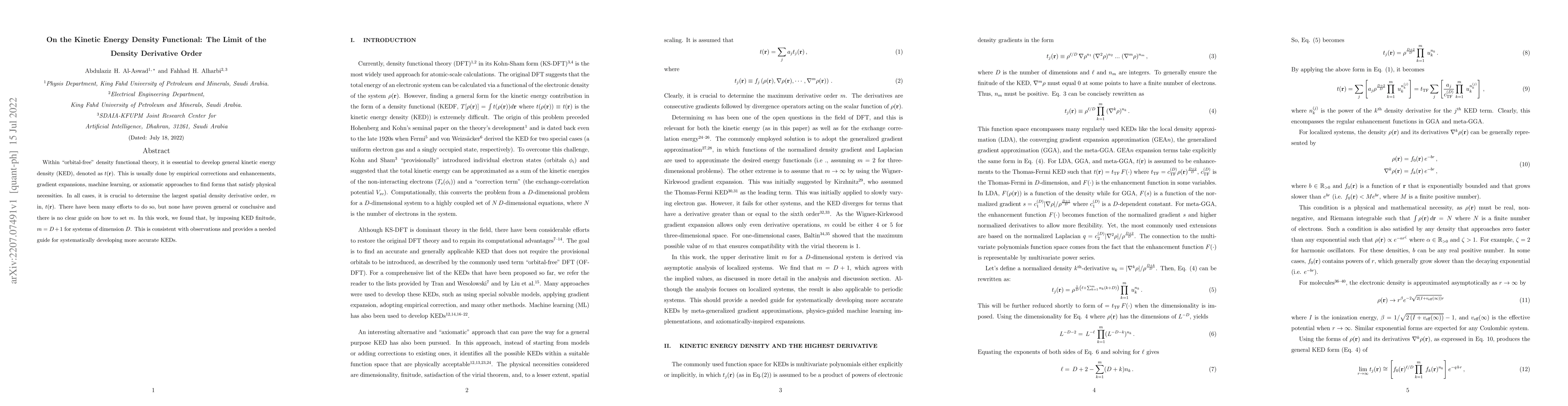 Thumbnail for On the Kinetic Energy Density Functional: The Limit of the Density
  Derivative Order