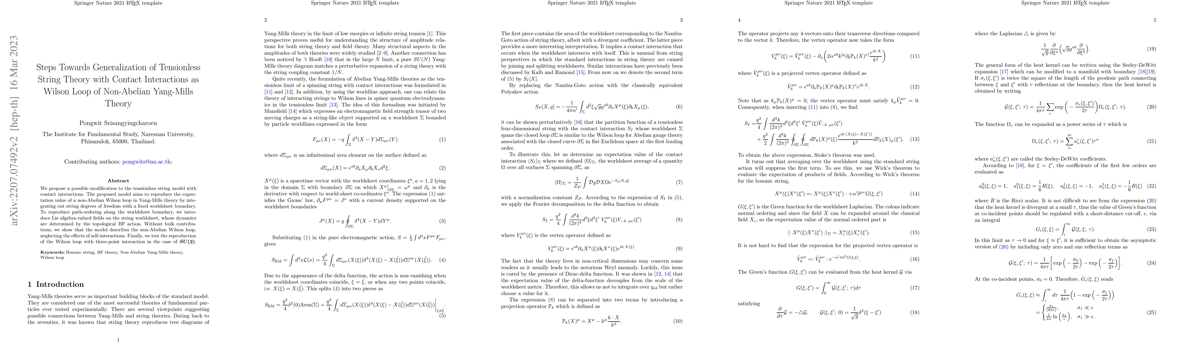 Thumbnail for Steps Towards Generalization of Tensionless String Theory with Contact
  Interactions as Wilson loop of Non-Abelian Yang-Mills Theory