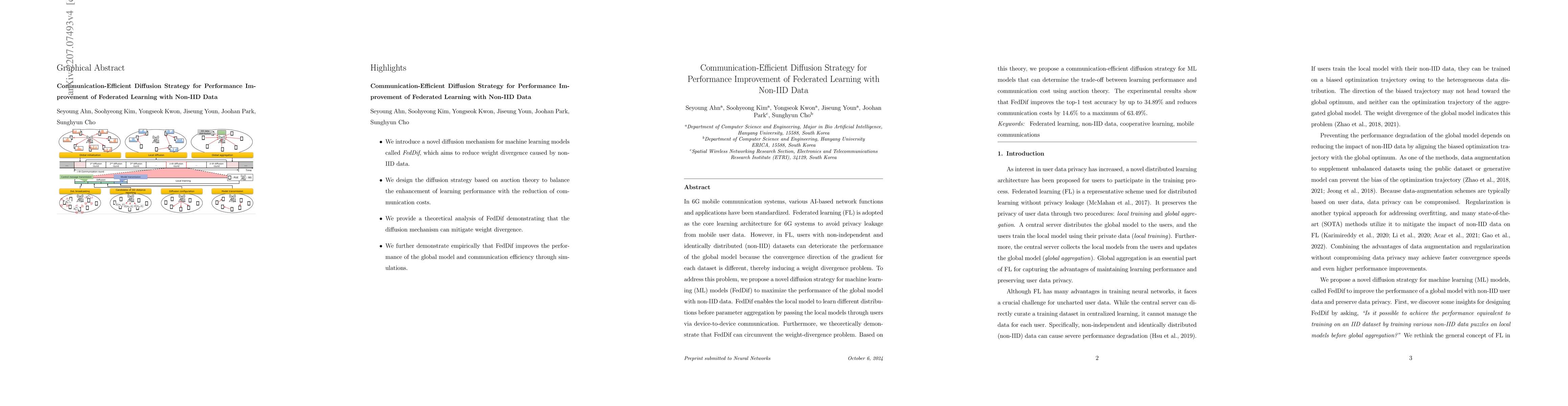 Thumbnail for Communication-Efficient Diffusion Strategy for Performance Improvement
  of Federated Learning with Non-IID Data