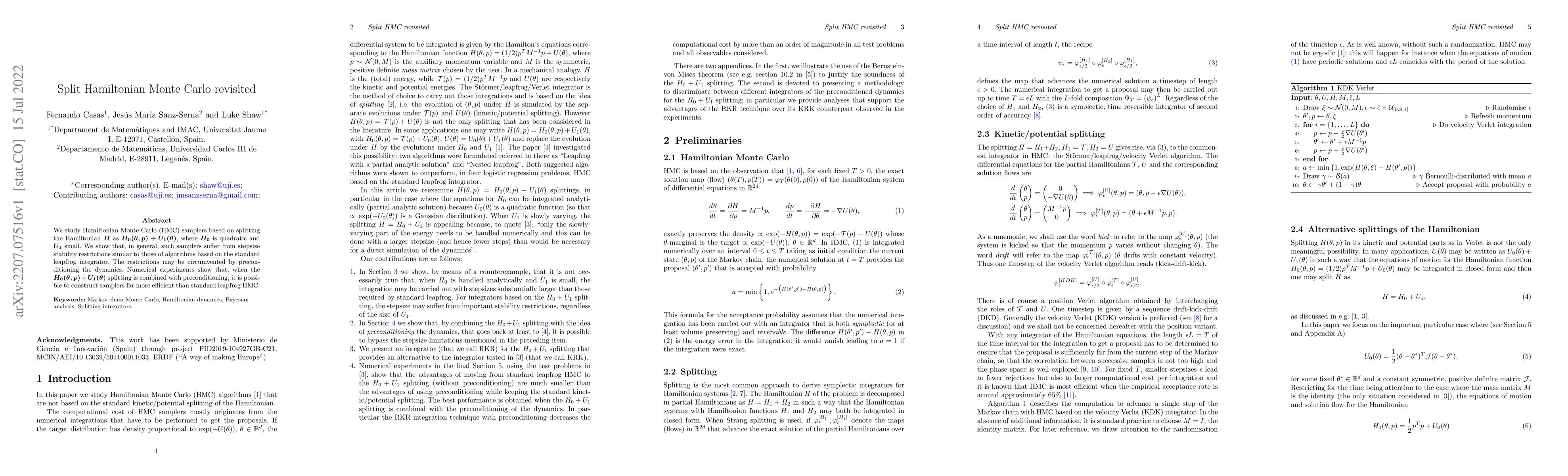 Thumbnail for Split Hamiltonian Monte Carlo revisited