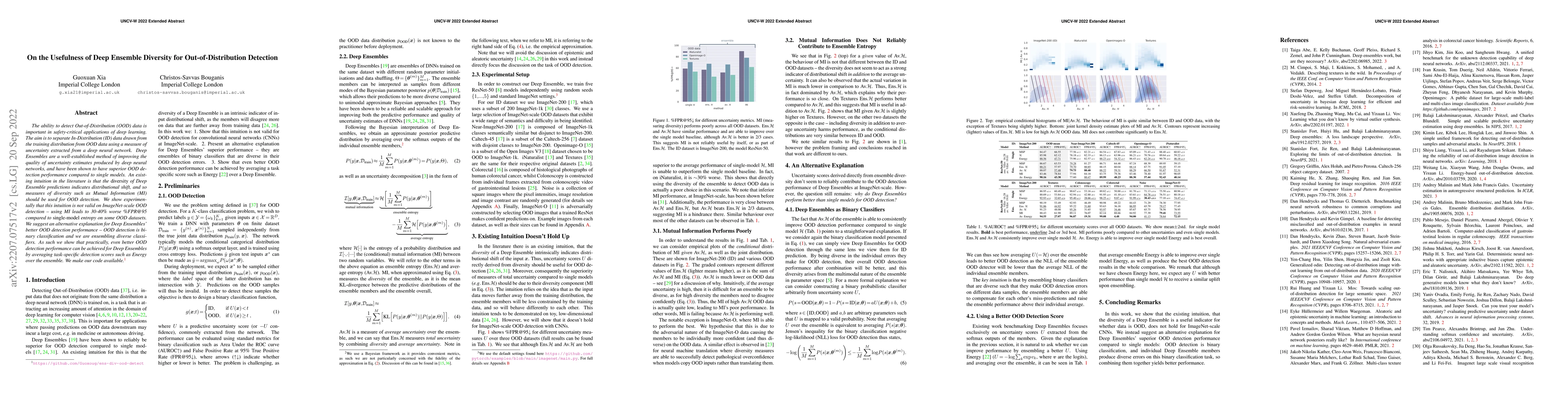 Thumbnail for On the Usefulness of Deep Ensemble Diversity for Out-of-Distribution
  Detection