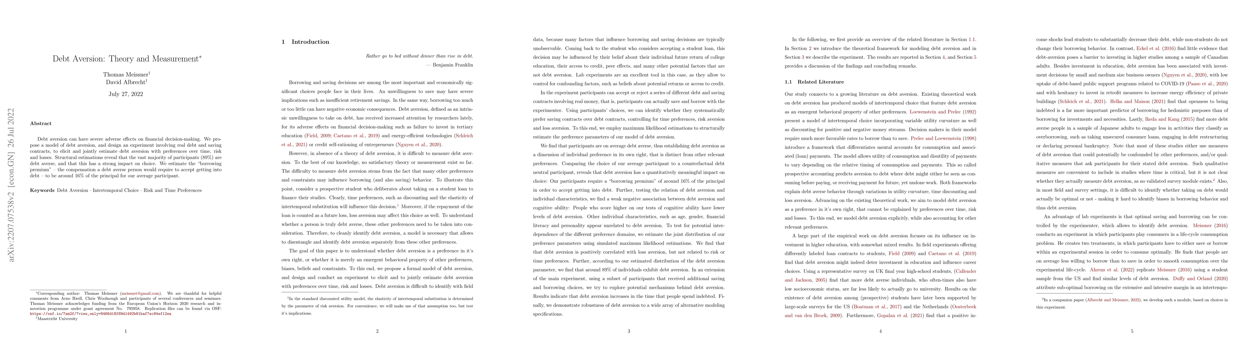 Thumbnail for Debt Aversion: Theory and Measurement