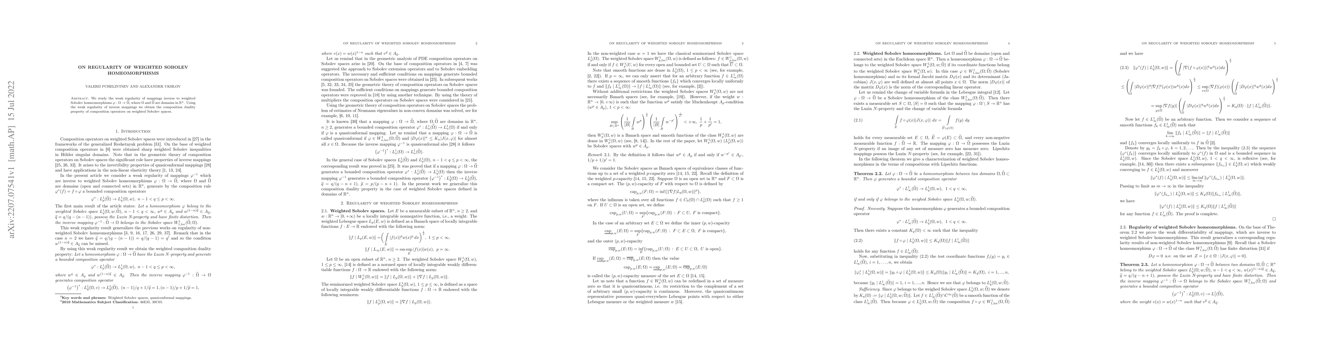 Thumbnail for On regularity of weighted Sobolev homeomorphisms