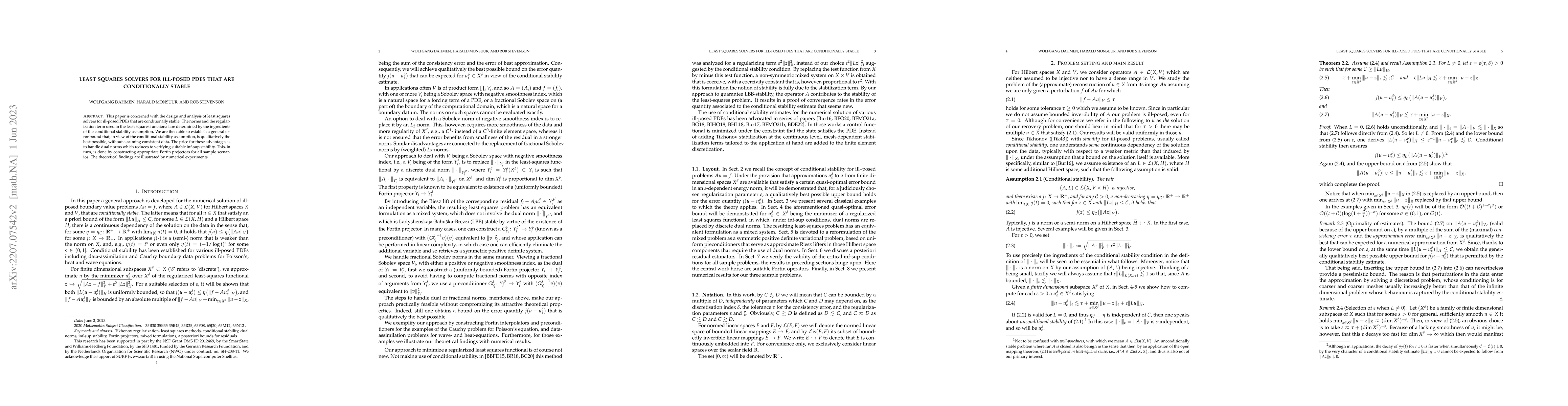 Thumbnail for Least squares solvers for ill-posed PDEs that are conditionally stable