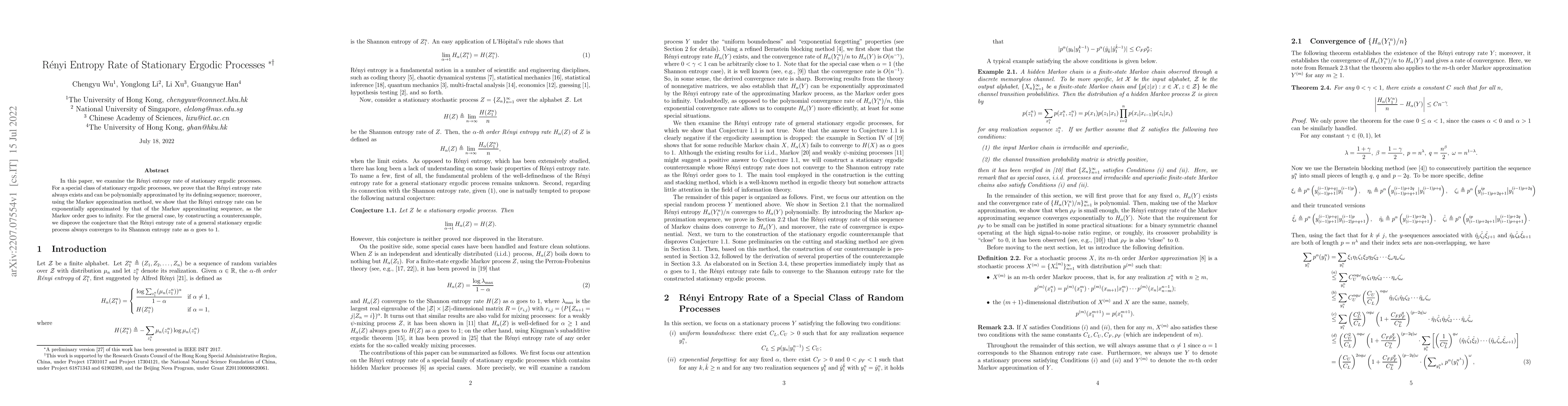 Thumbnail for Renyi Entropy Rate of Stationary Ergodic Processes