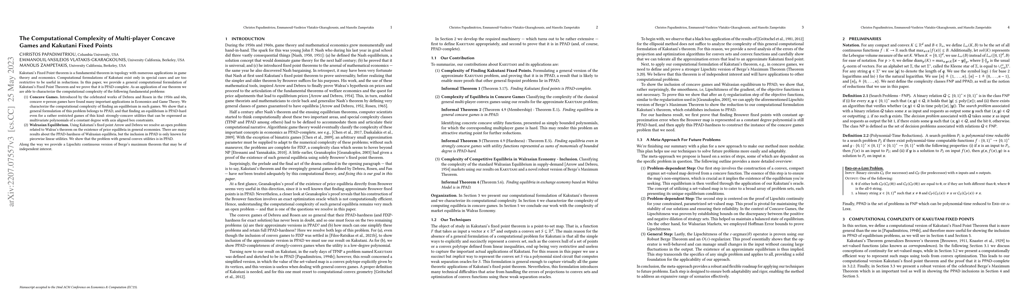 Thumbnail for The Computational Complexity of Multi-player Concave Games and Kakutani
  Fixed Points