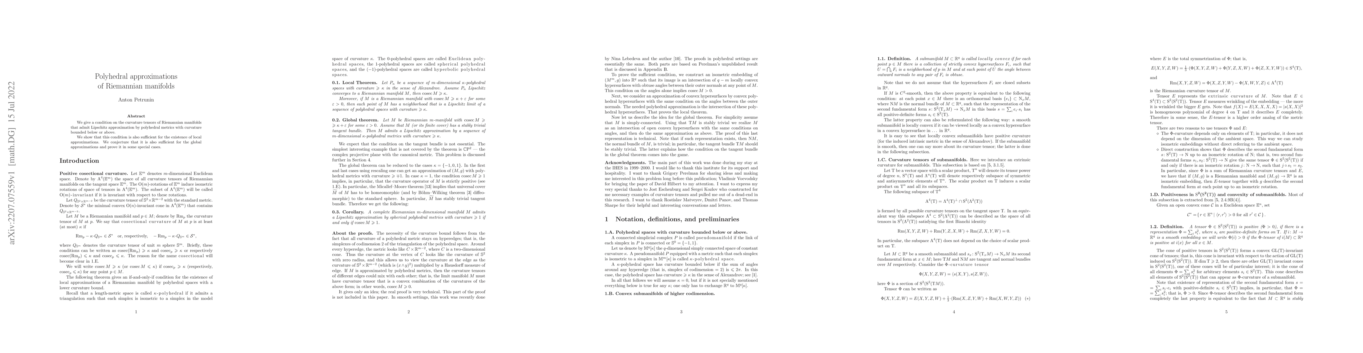 Thumbnail for Polyhedral approximations of Riemannian manifolds