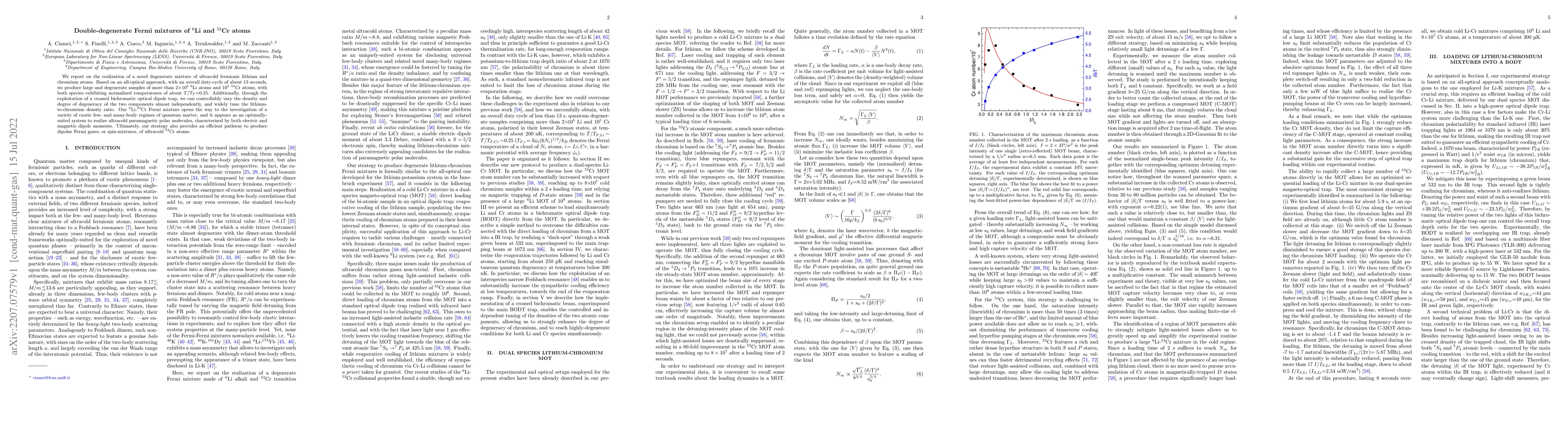 Thumbnail for Double-degenerate Fermi mixtures of $^6$Li and $^{53}$Cr atoms