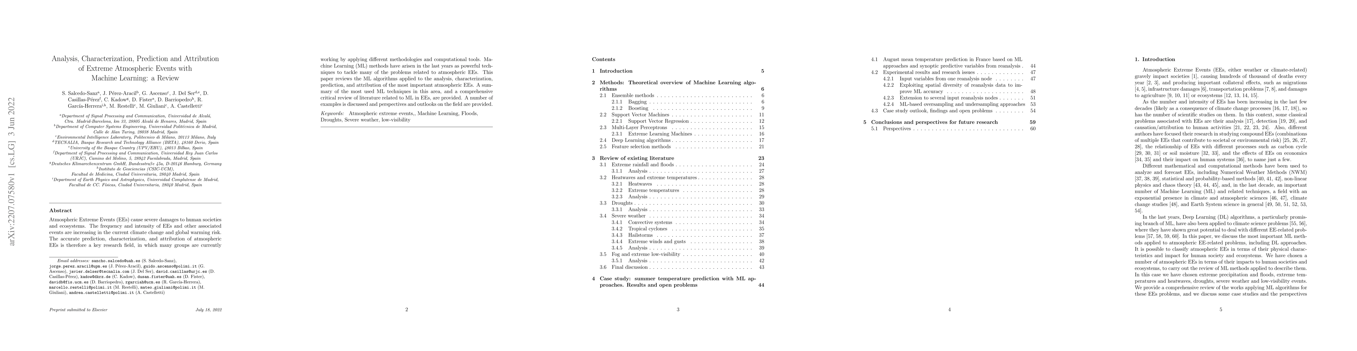 Thumbnail for Analysis, Characterization, Prediction and Attribution of Extreme
  Atmospheric Events with Machine Learning: a Review