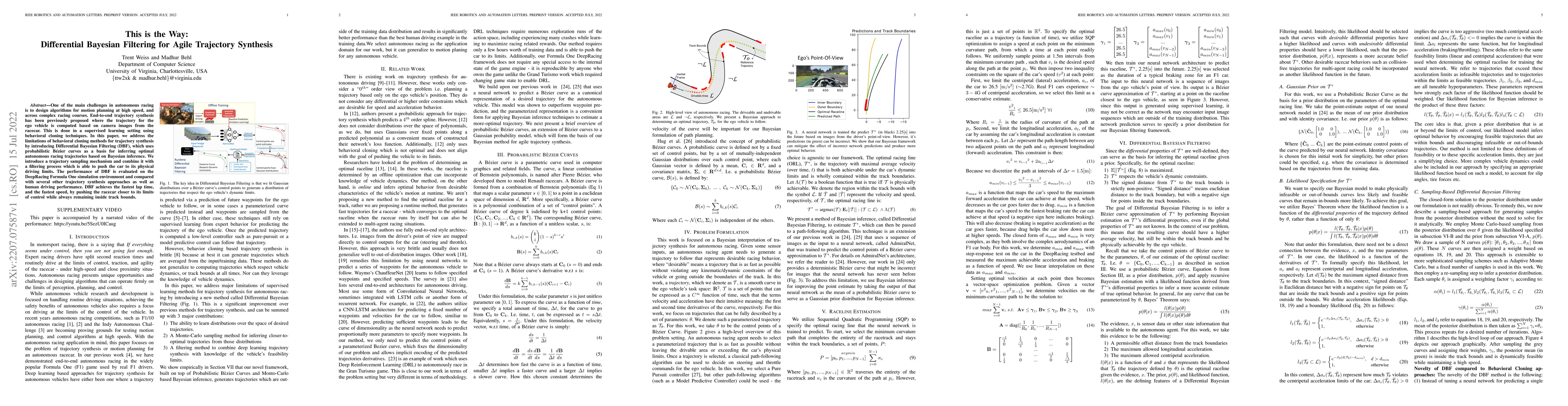 Thumbnail for This is the Way: Differential Bayesian Filtering for Agile Trajectory
  Synthesis