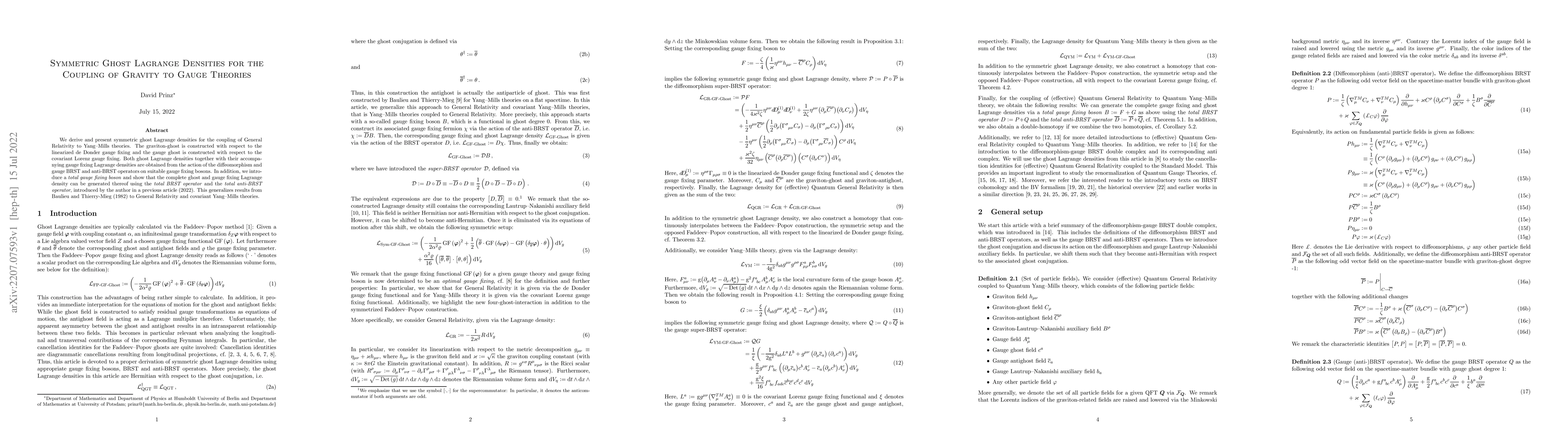 Thumbnail for Symmetric Ghost Lagrange Densities for the Coupling of Gravity to Gauge
  Theories