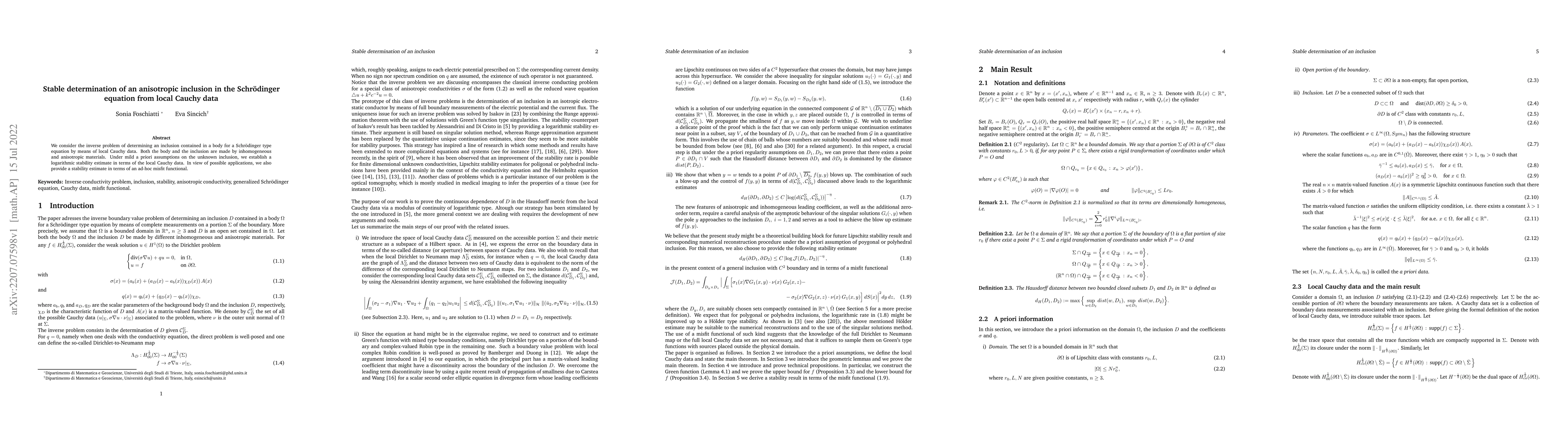 Thumbnail for Stable determination of an anisotropic inclusion in the Schr\"odinger
  equation from local Cauchy data