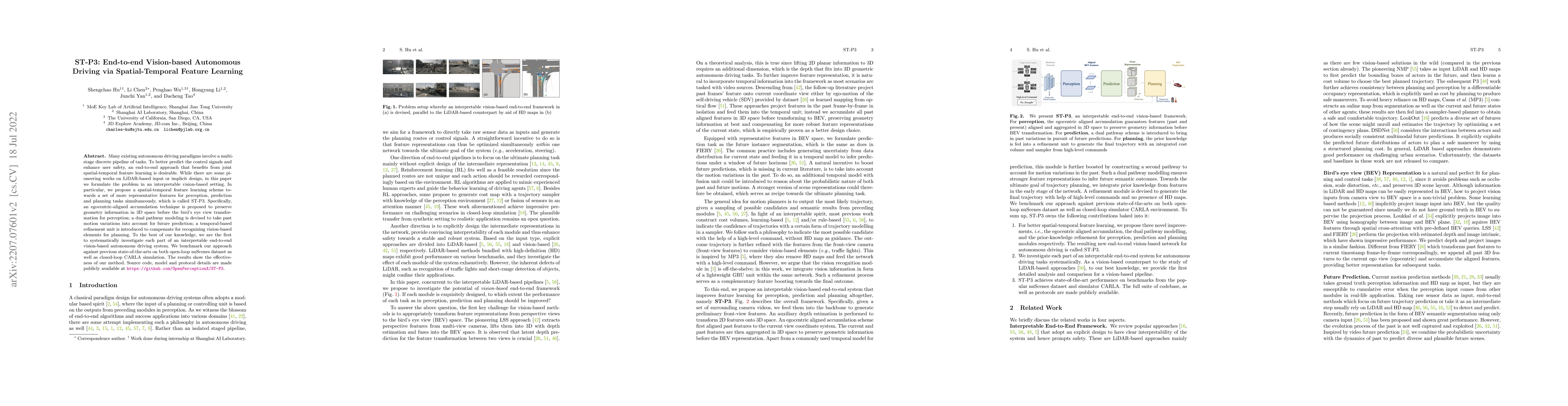 Thumbnail for ST-P3: End-to-end Vision-based Autonomous Driving via Spatial-Temporal
  Feature Learning