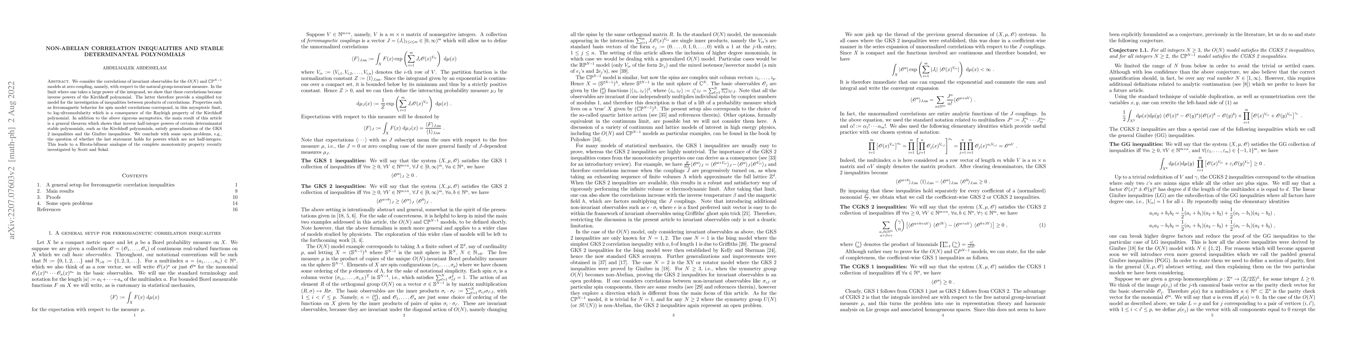 Thumbnail for Non-Abelian correlation inequalities and stable determinantal
  polynomials
