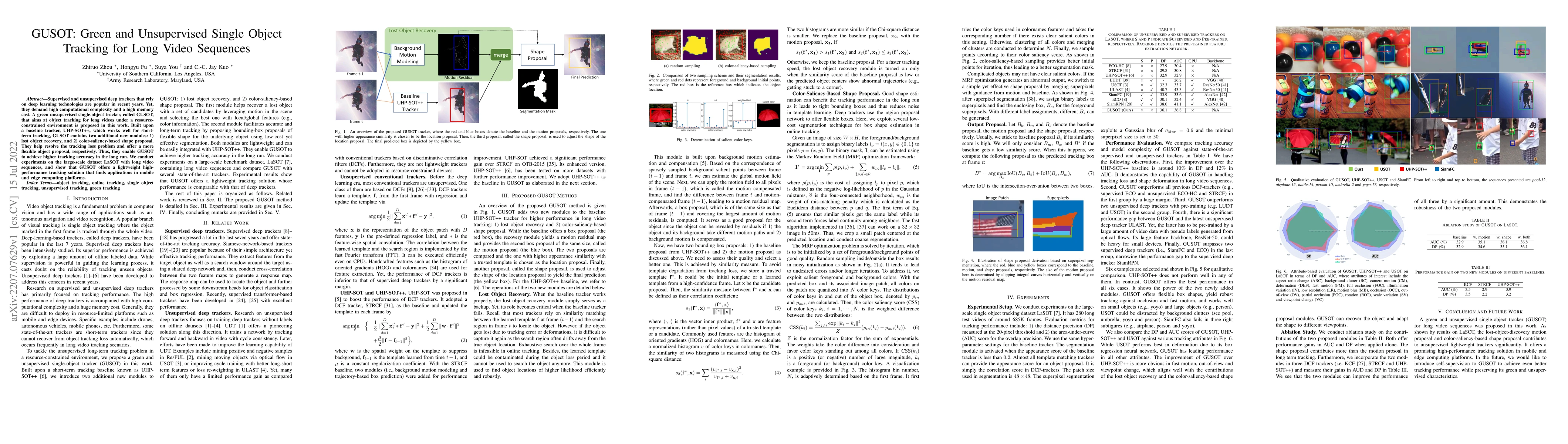 Thumbnail for GUSOT: Green and Unsupervised Single Object Tracking for Long Video
  Sequences