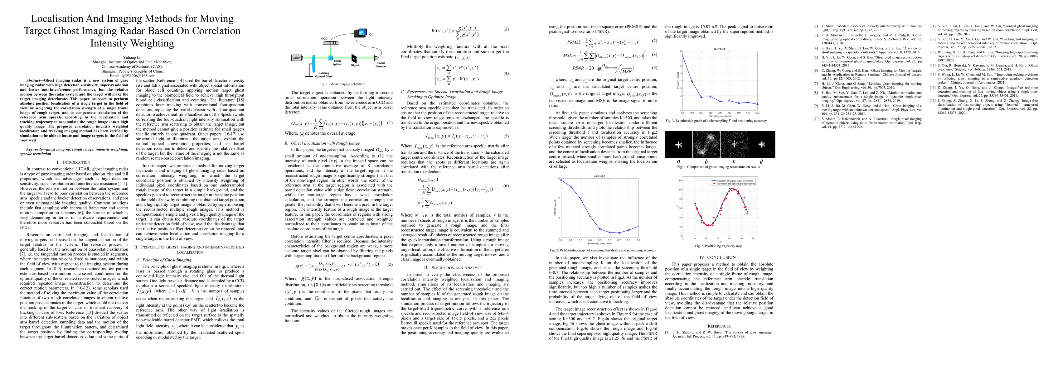 Thumbnail for Localisation And Imaging Methods for Moving Target Ghost Imaging Radar
  Based On Correlation Intensity Weighting