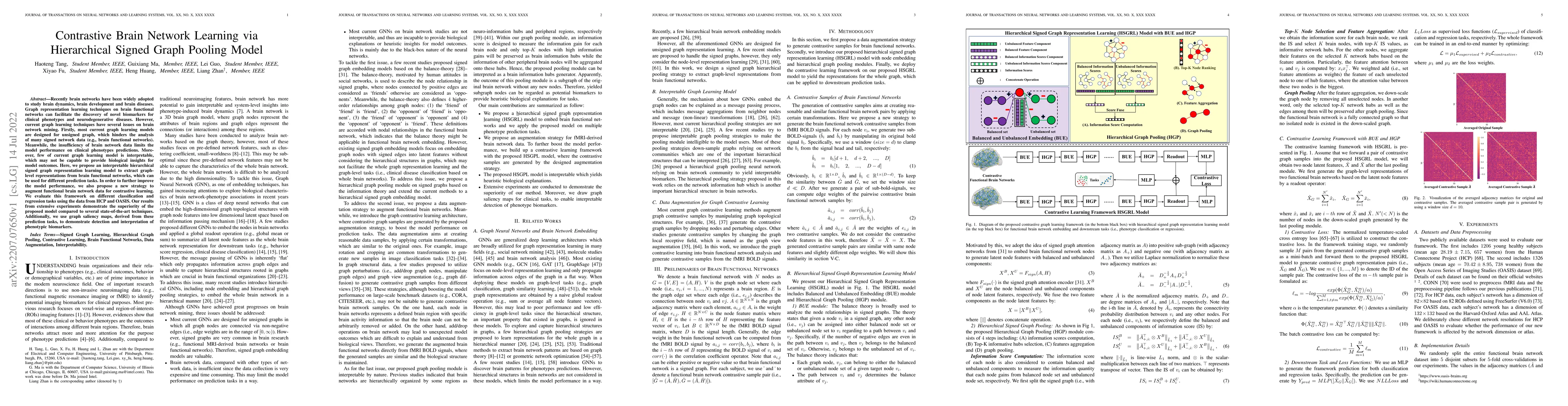 Thumbnail for Contrastive Brain Network Learning via Hierarchical Signed Graph Pooling
  Model