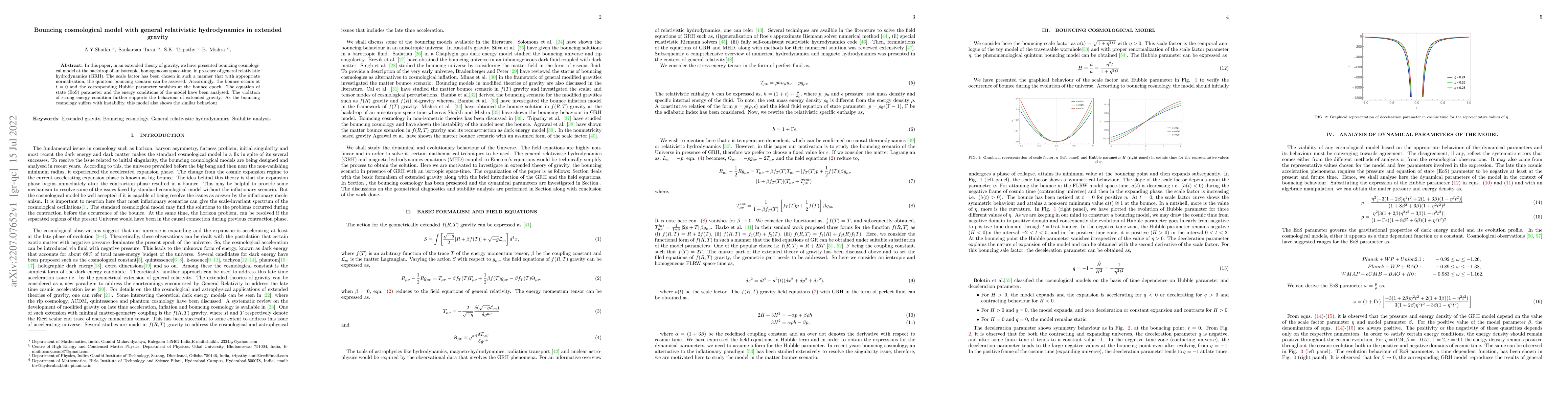 Thumbnail for Bouncing cosmological model with general relativistic hydrodynamics in
  extended gravity