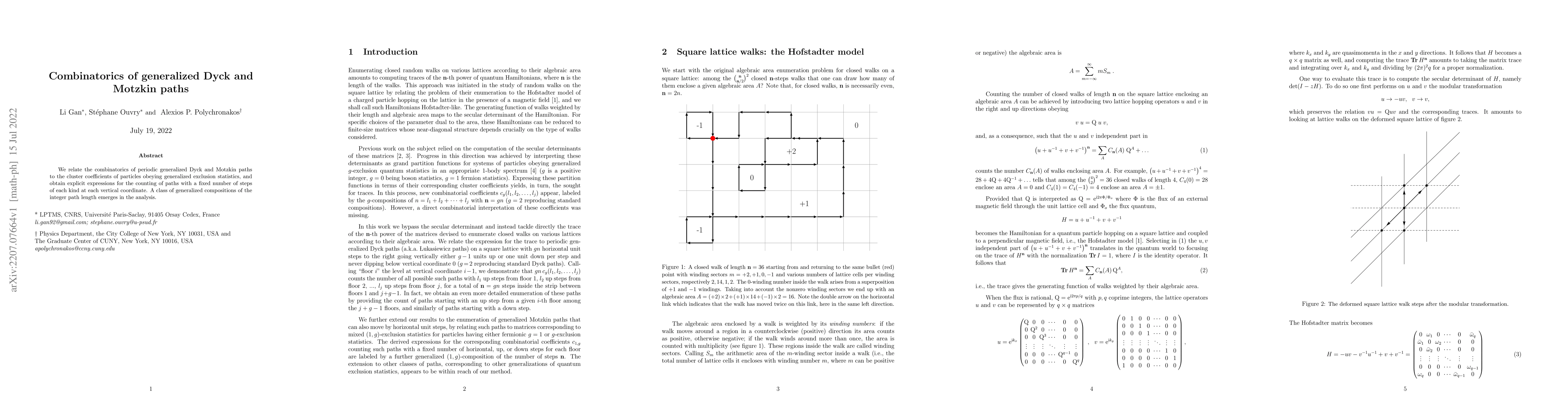 Thumbnail for Combinatorics of generalized Dyck and Motzkin paths
