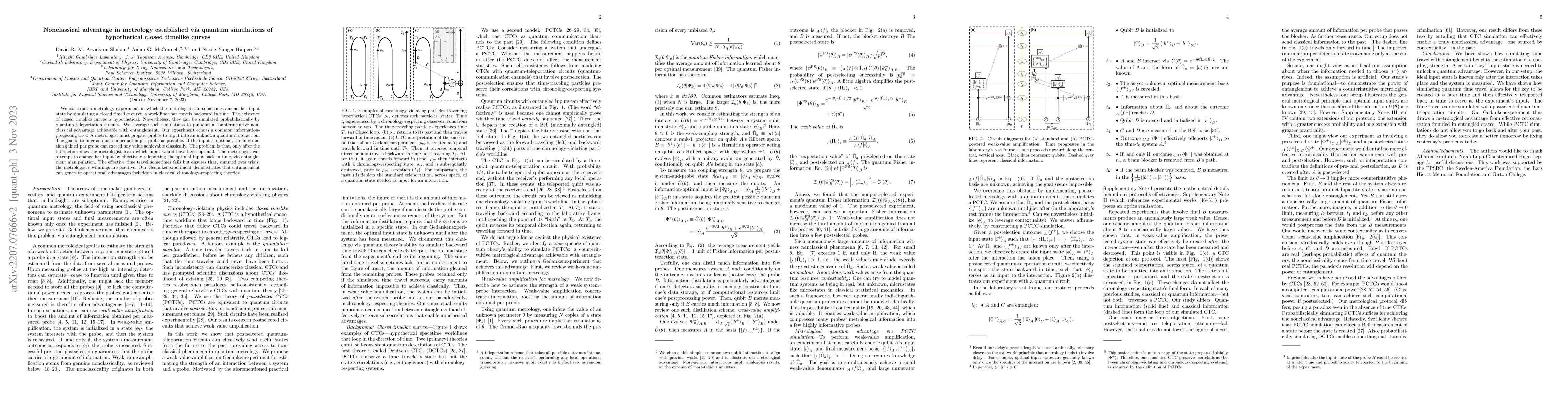 Thumbnail for Nonclassical advantage in metrology established via quantum simulations
  of hypothetical closed timelike curves
