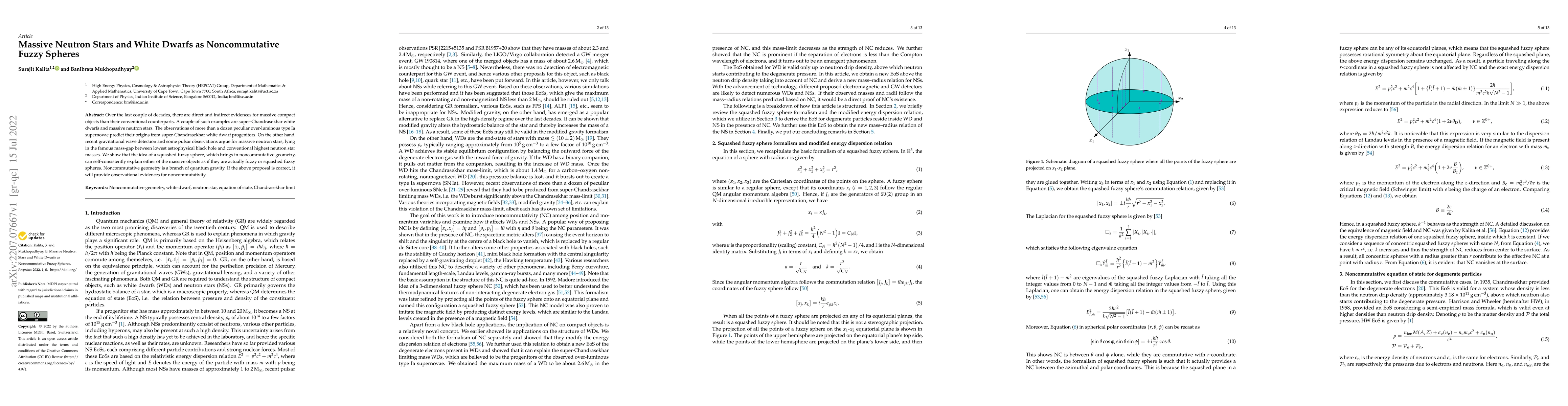 Thumbnail for Massive Neutron Stars and White Dwarfs as Noncommutative Fuzzy Spheres