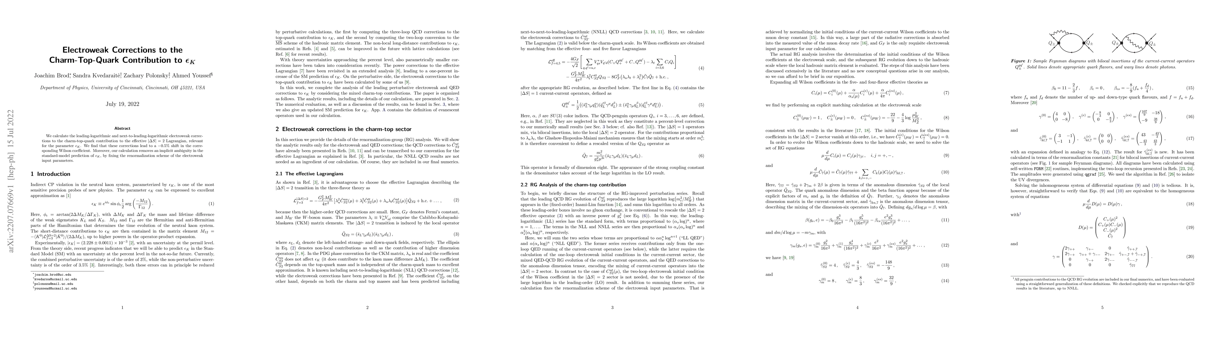 Thumbnail for Electroweak Corrections to the Charm-Top-Quark Contribution to
  $\epsilon_K$