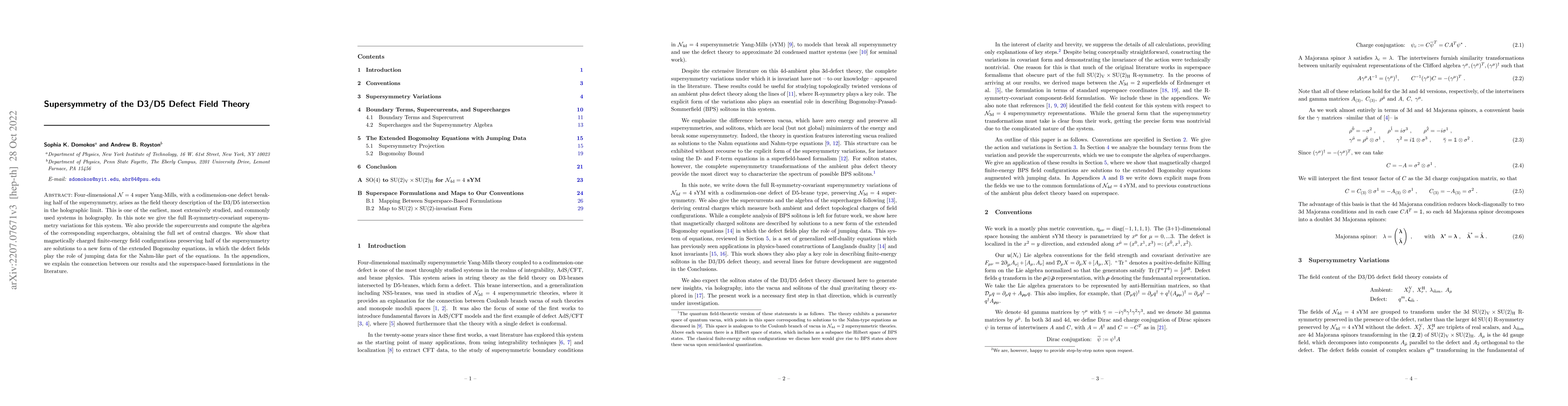 Thumbnail for Supersymmetry of the D3/D5 Defect Field Theory