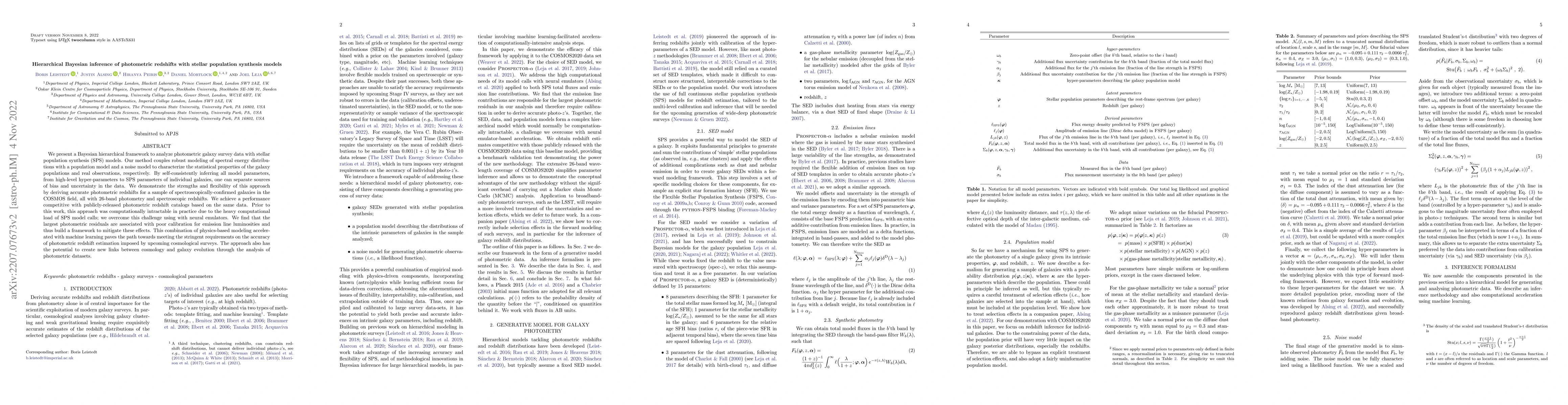 Thumbnail for Hierarchical Bayesian inference of photometric redshifts with stellar
  population synthesis models