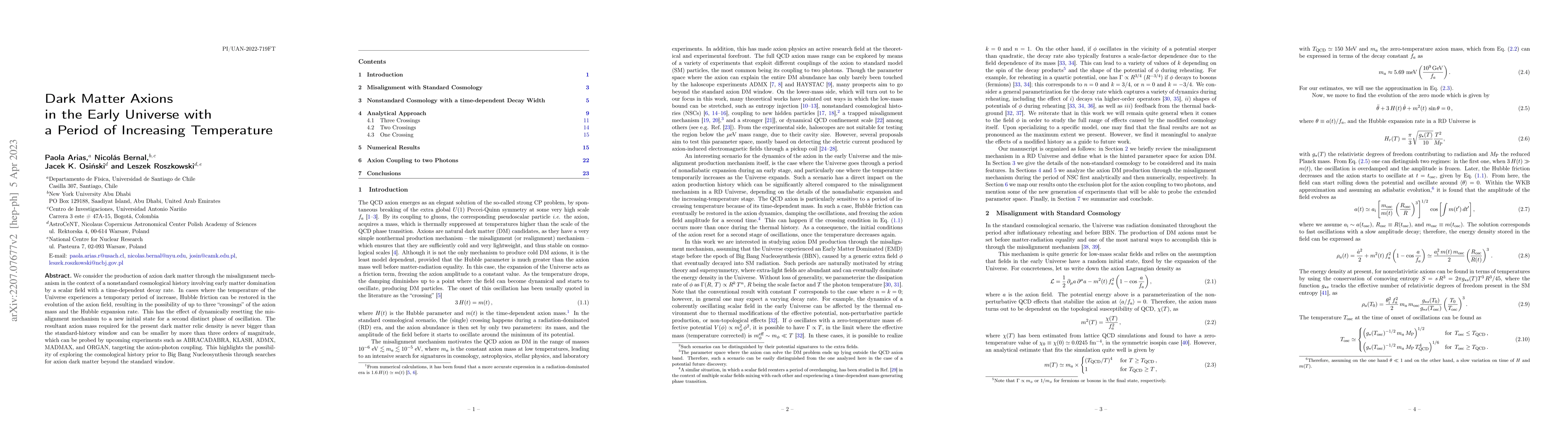 Thumbnail for Dark Matter Axions in the Early Universe with a Period of Increasing
  Temperature