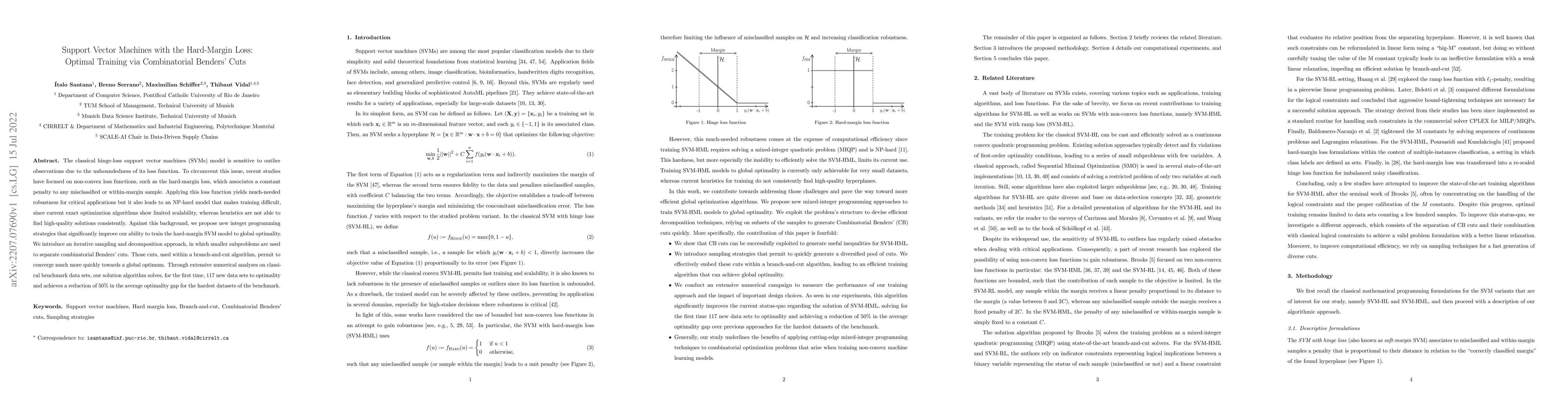 Thumbnail for Support Vector Machines with the Hard-Margin Loss: Optimal Training via
  Combinatorial Benders' Cuts