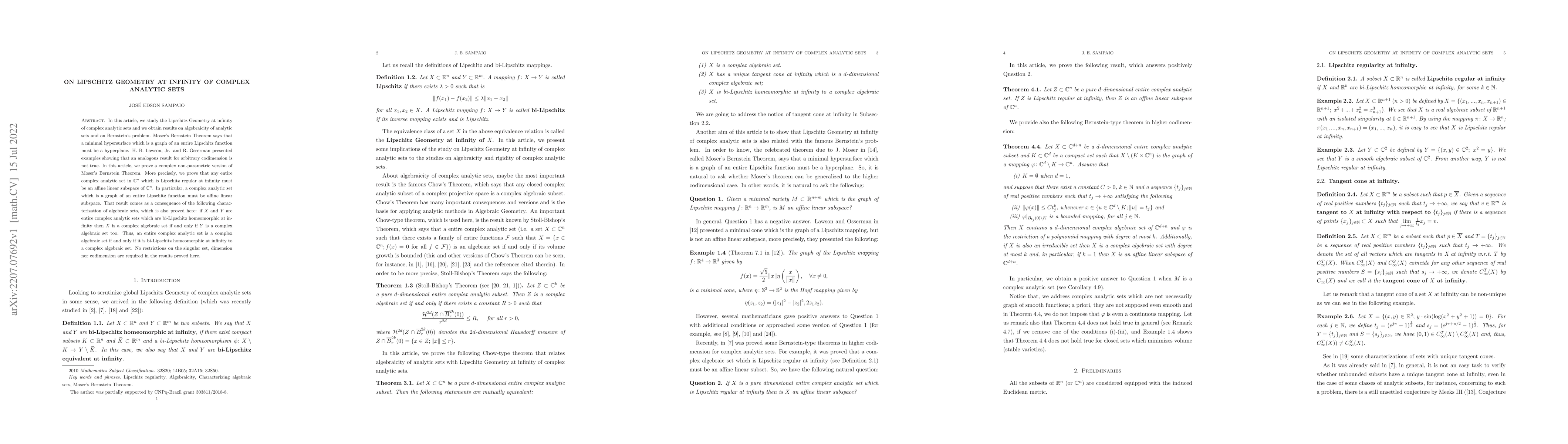 Thumbnail for On Lipschitz Geometry at infinity of complex analytic sets