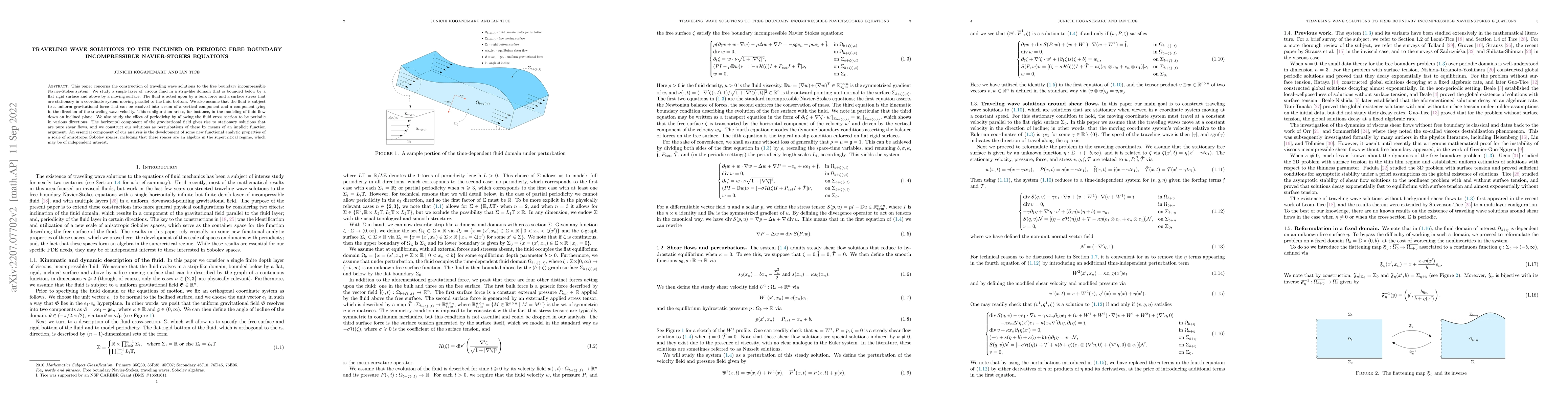 Thumbnail for Traveling wave solutions to the inclined or periodic free boundary
  incompressible Navier-Stokes equations